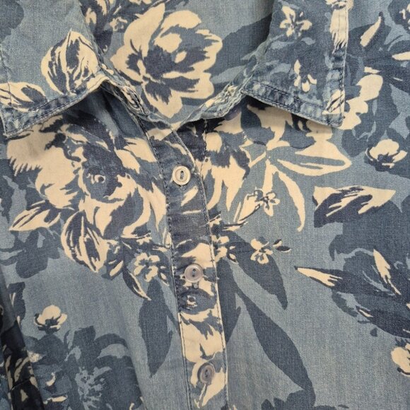 Denim & Co. Womens Floral Button-Up Shirt Long Sleeve Cottage Core Top L - Picture 2 of 6